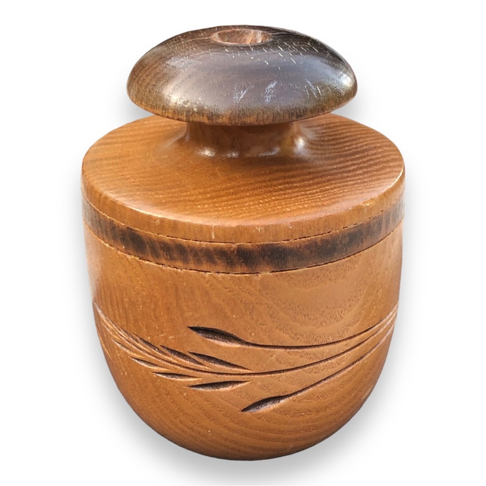 Vintage Hand Carved Wheat Grain Detail Wooden Bud Vase